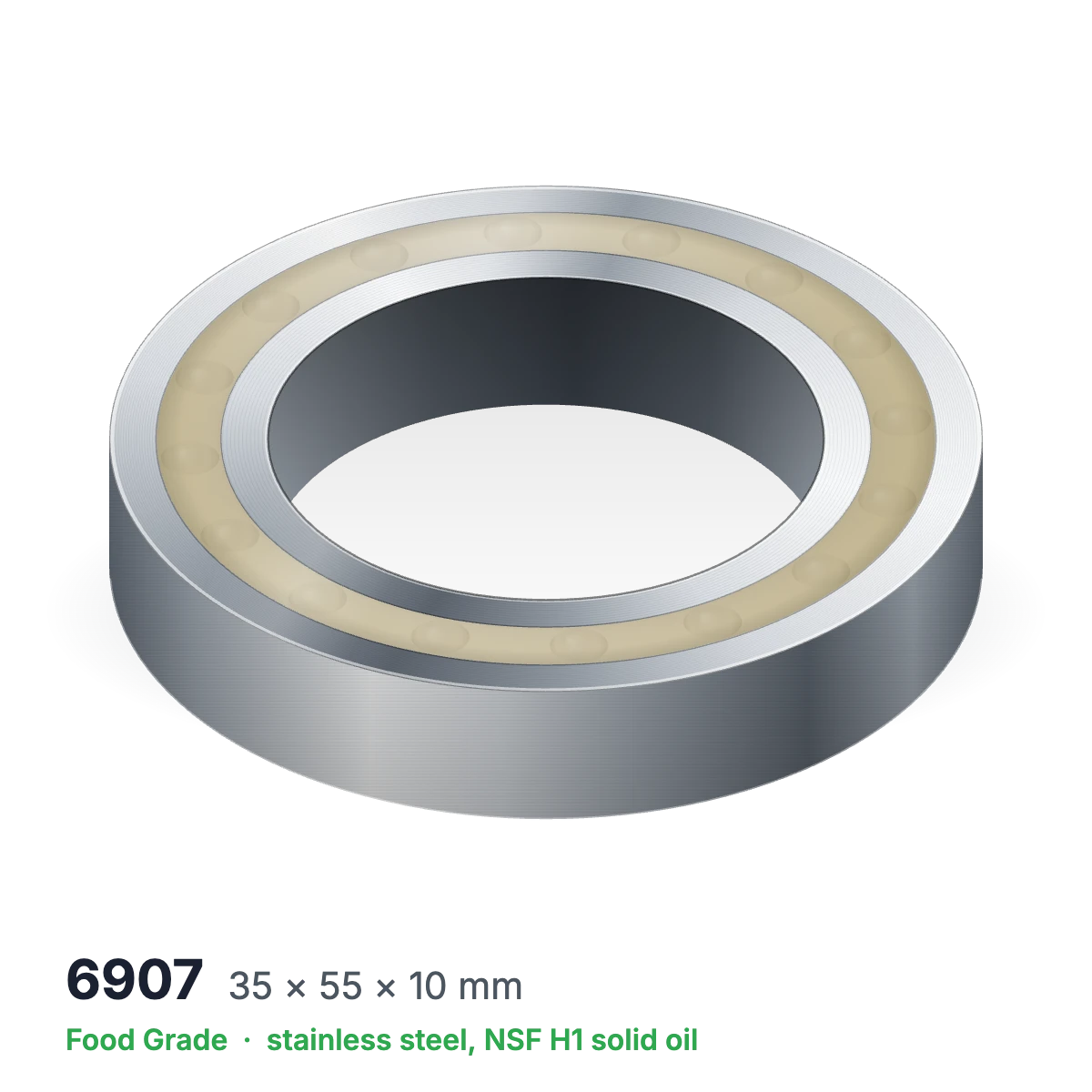 6907 food grade solid oil ball bearing, 35 × 55 × 10 mm, stainless steel with NSF H1 solid oil