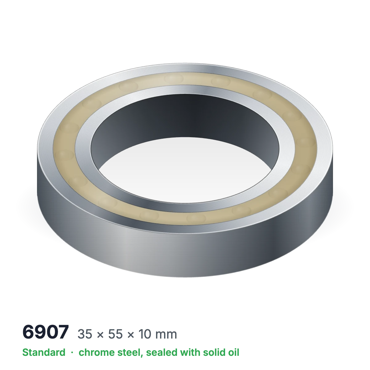 6907 solid oil ball bearing, 35 × 55 × 10 mm, chrome steel, sealed with solid oil