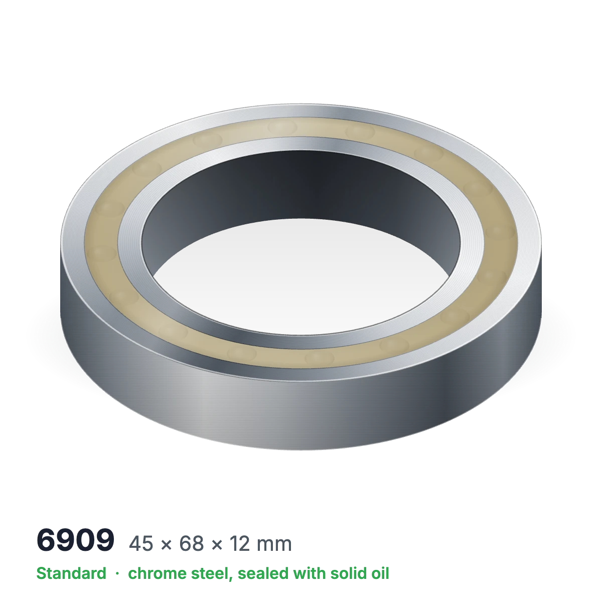 6909 solid oil ball bearing, 45 × 68 × 12 mm, chrome steel, sealed with solid oil