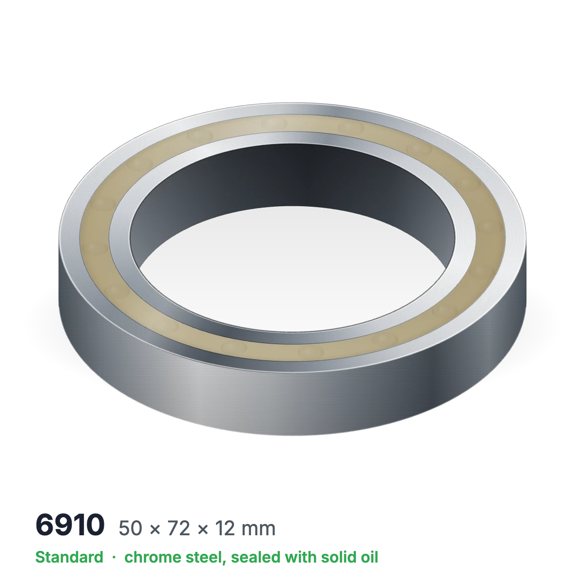 6910 solid oil ball bearing, 50 × 72 × 12 mm, chrome steel, sealed with solid oil