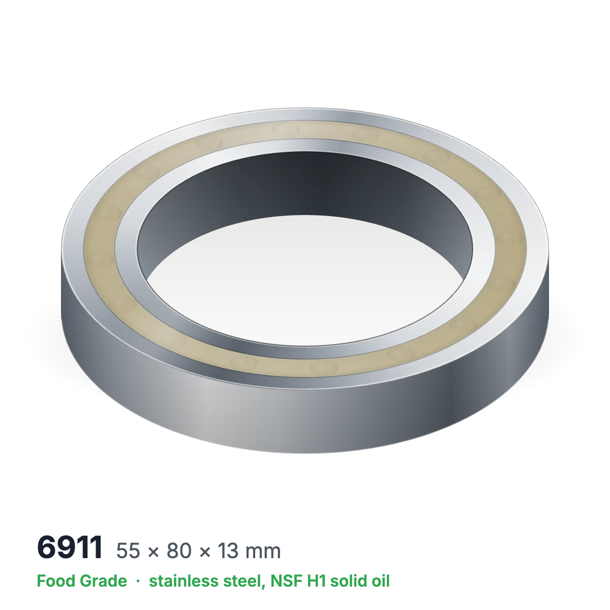 6911 food grade solid oil ball bearing, 55 × 80 × 13 mm, stainless steel with NSF H1 solid oil