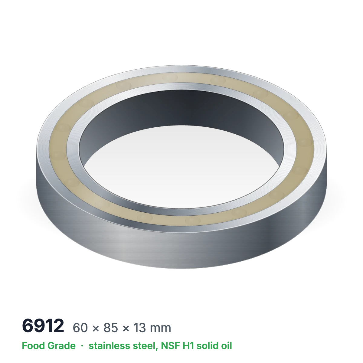 6912 food grade solid oil ball bearing, 60 × 85 × 13 mm, stainless steel with NSF H1 solid oil