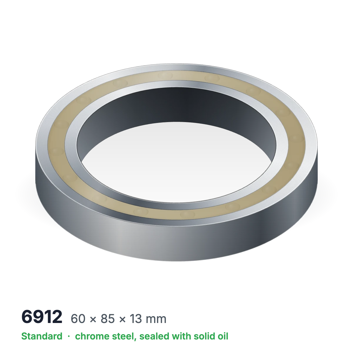 6912 solid oil ball bearing, 60 × 85 × 13 mm, chrome steel, sealed with solid oil