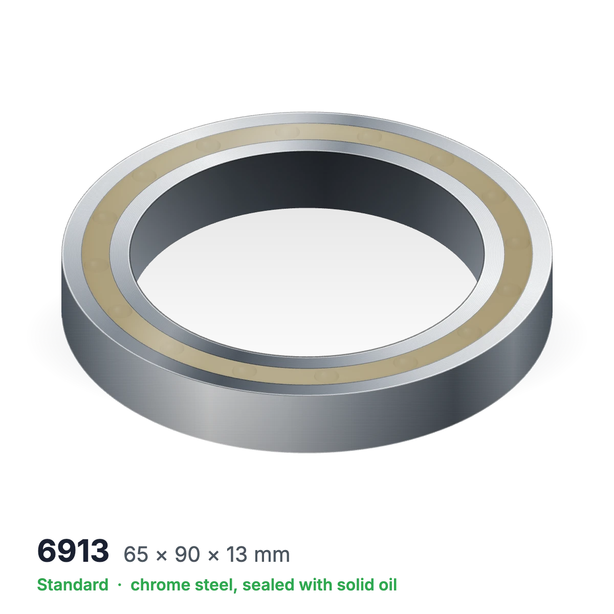 6913 solid oil ball bearing, 65 × 90 × 13 mm, chrome steel, sealed with solid oil