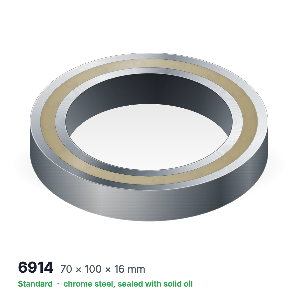 6914 solid oil ball bearing, 70 × 100 × 16 mm, chrome steel, sealed with solid oil