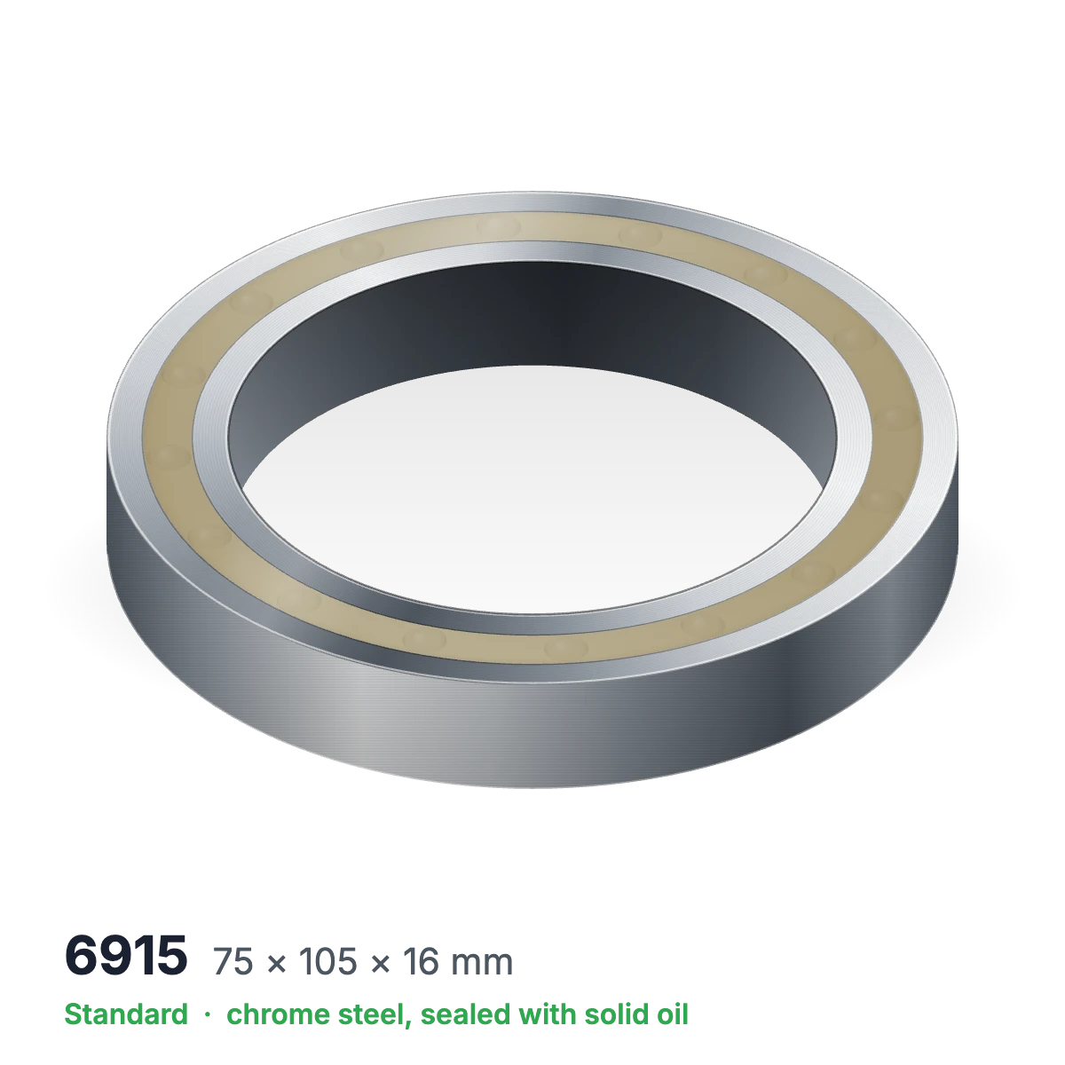 6915 solid oil ball bearing, 75 × 105 × 16 mm, chrome steel, sealed with solid oil