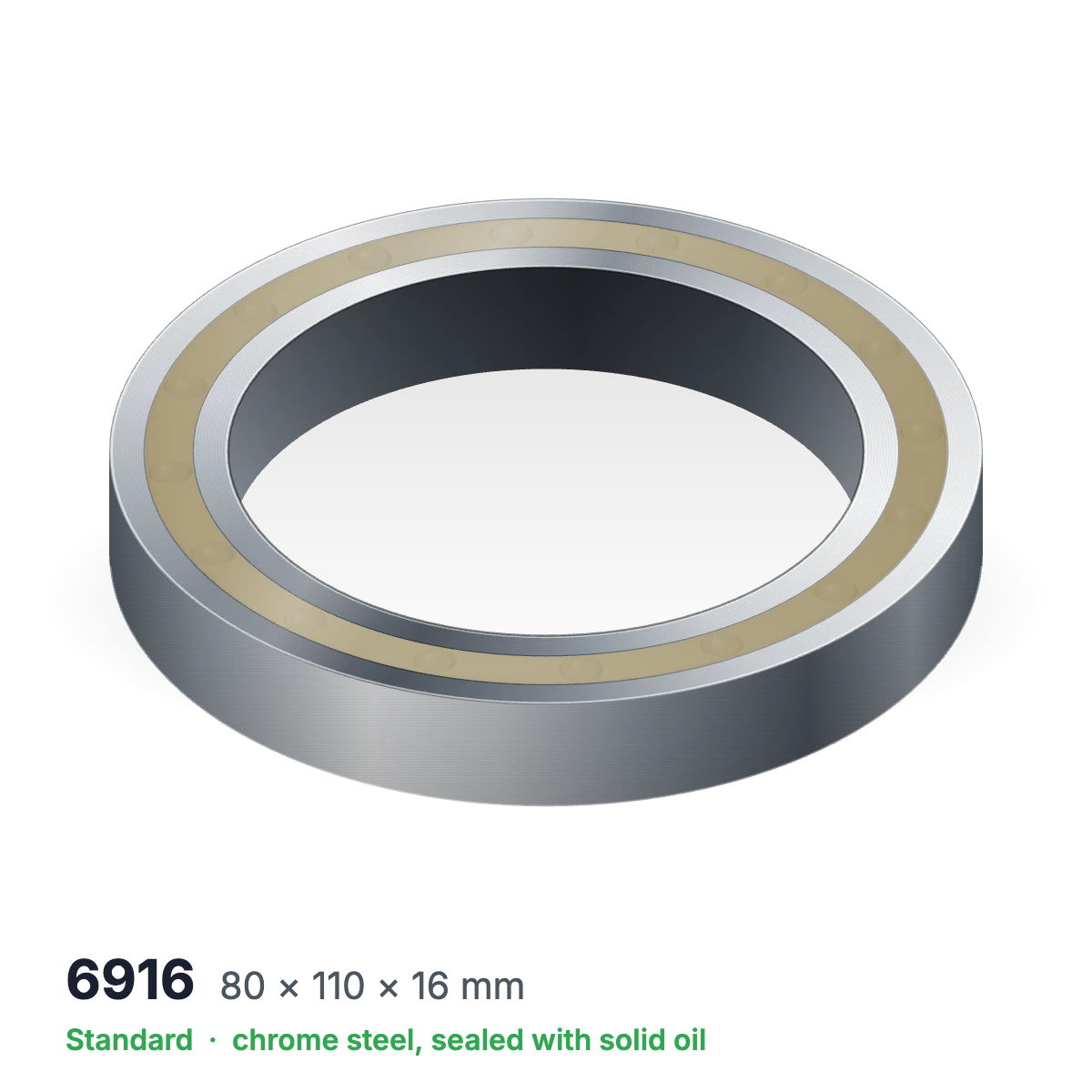 6916 solid oil ball bearing, 80 × 110 × 16 mm, chrome steel, sealed with solid oil