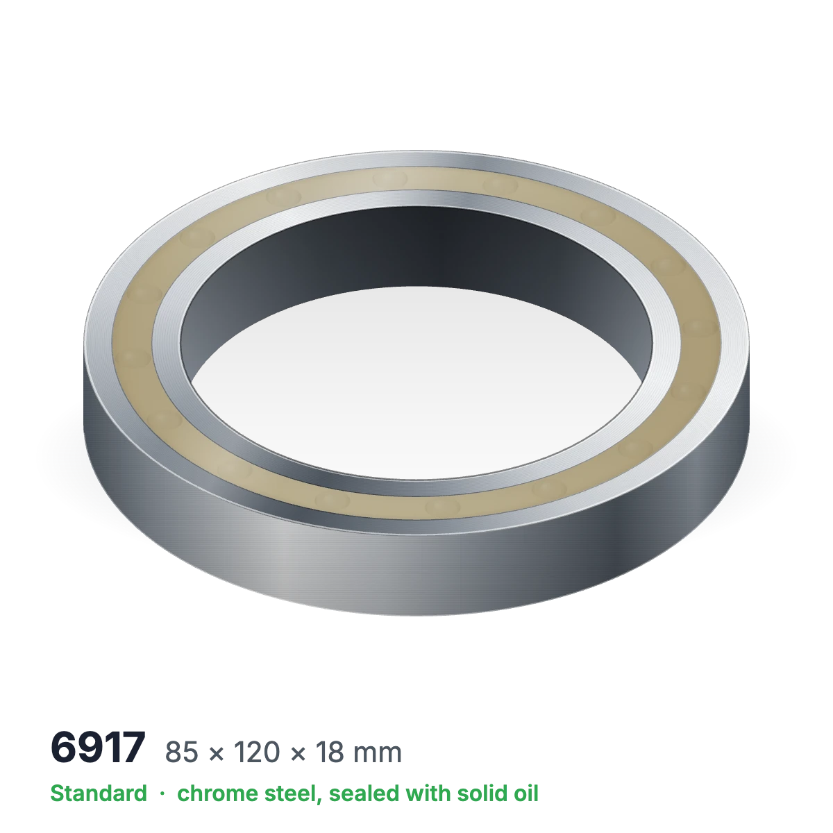 6917 solid oil ball bearing, 85 × 120 × 18 mm, chrome steel, sealed with solid oil