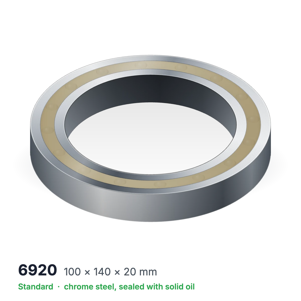 6920 solid oil ball bearing, 100 × 140 × 20 mm, chrome steel, sealed with solid oil