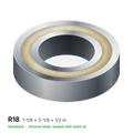 R18 solid oil ball bearing, 1-1/8 × 2-1/8 × 1/2 in, chrome steel, sealed with solid oil
